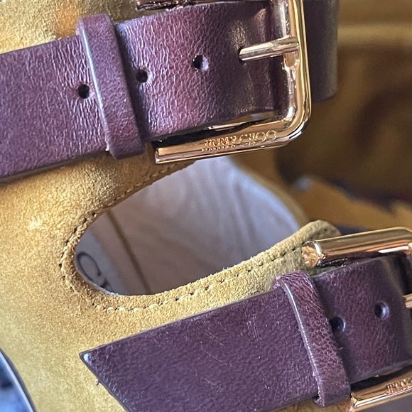 Jimmy Choo Trick 110 Suede Heeled Sandals in Yellow Brown - Picture 9 of 10